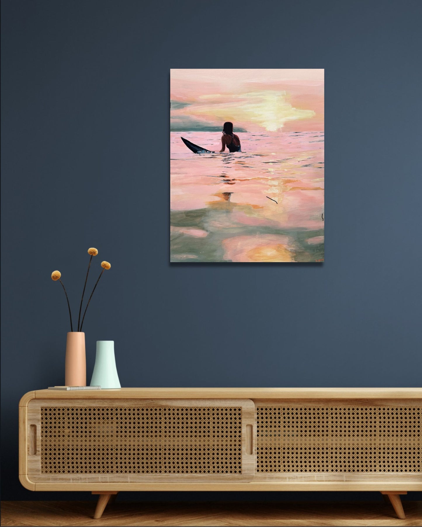 Surfing at sunset