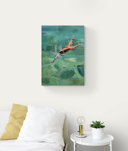 original artwork of woman swimming in a rock pool Coogee